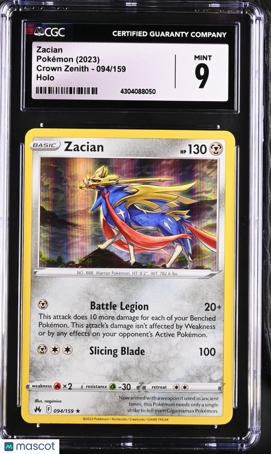 Zacian #094/159 English CGC 9 2023 Pokémon Crown Zenith