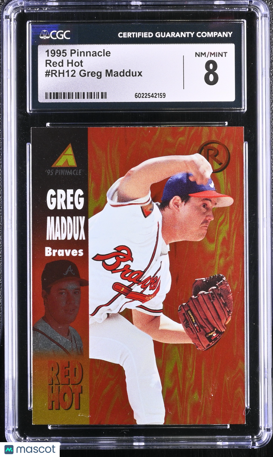 1995 Pinnacle Greg Maddux #RH12 Red Hot Baseball CGC 8
