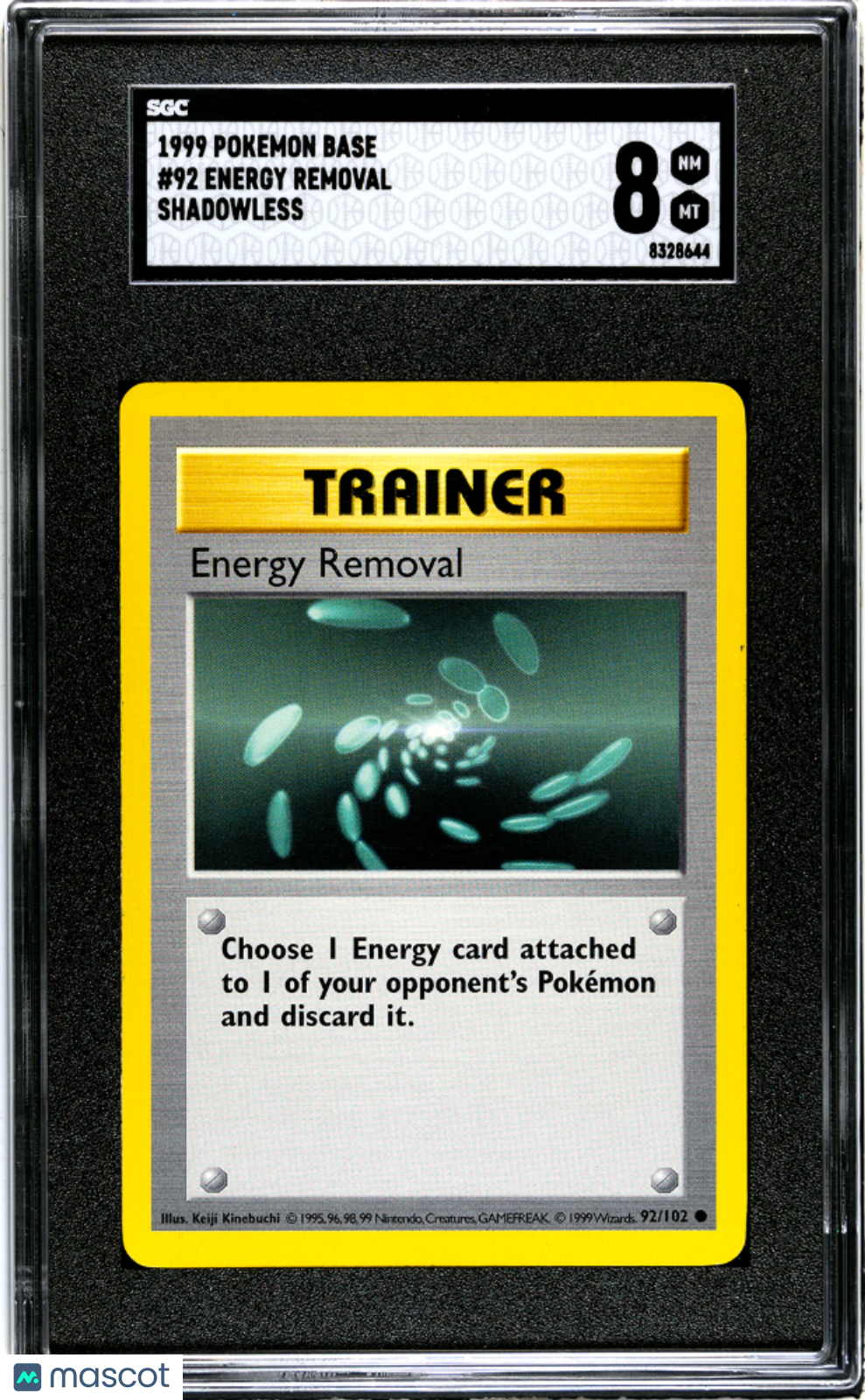 Pokémon TCG Energy Removal #92 Shadowless SGC 8 1999 Pokemon Base