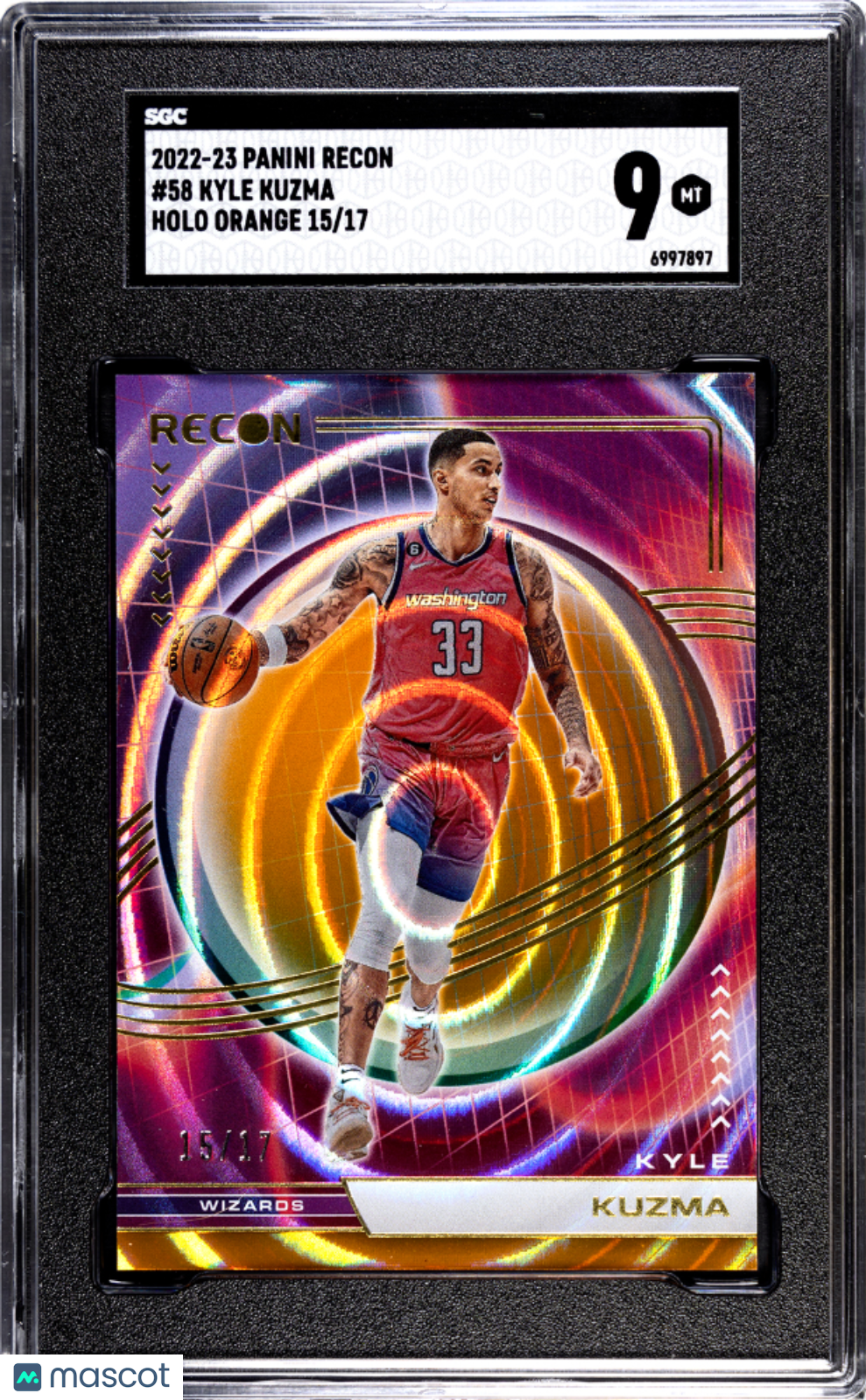 2022-23 Panini Recon Kyle Kuzma #58 Holo Orange 15/17 Basketball SGC 9