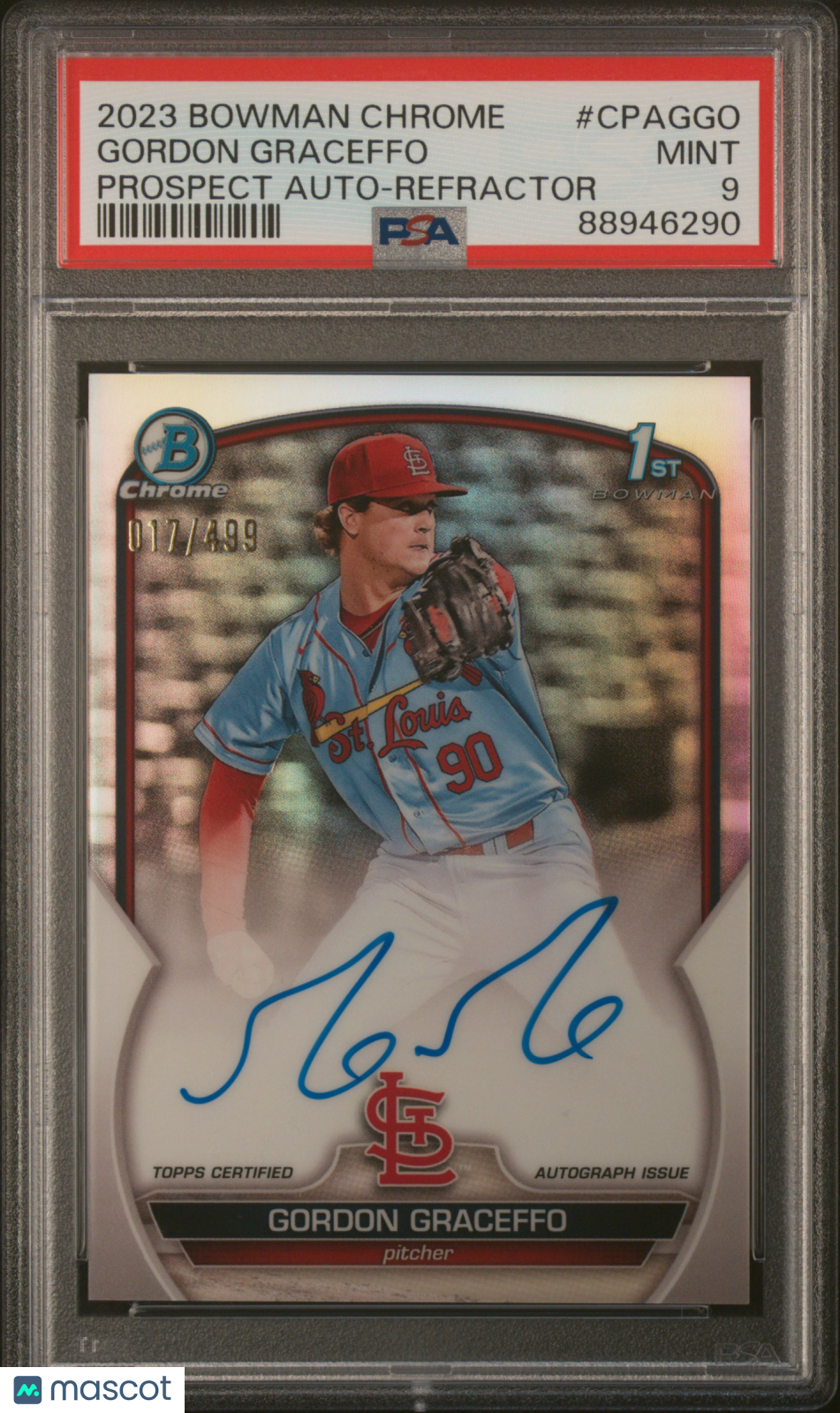 2023 Bowman Chrome Prospect Autographs Gordon Graceffo Refractor 017/499 PSA 9