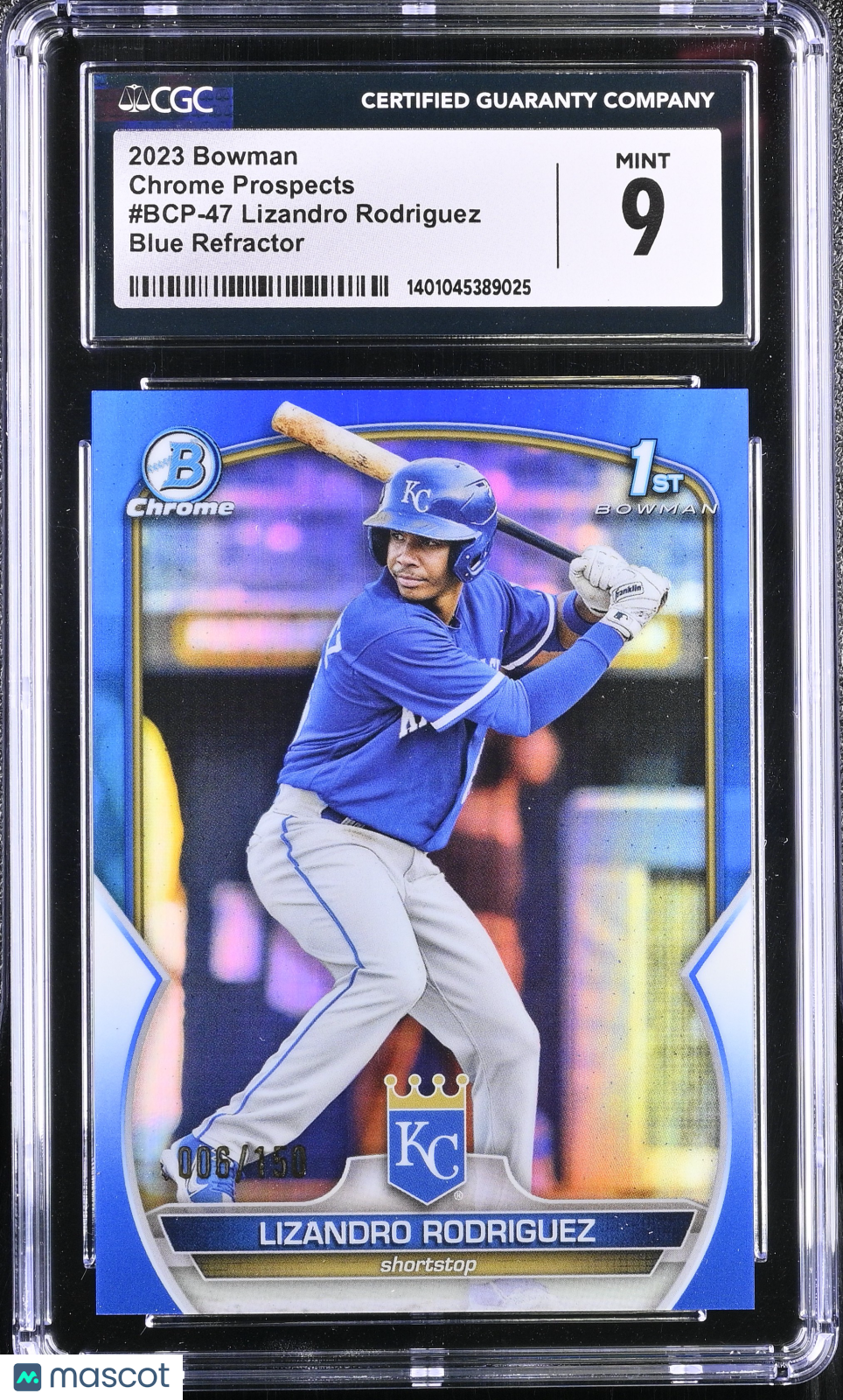 2023 Bowman Lizandro Rodriguez #BCP-47 Blue Refractor 006/150 Baseball CGC 9