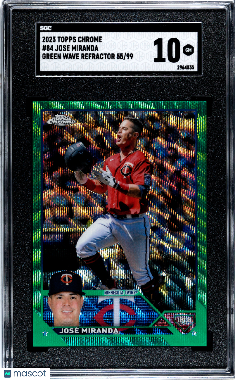 2023 Topps Chrome Jose Miranda #84 Green Wave Refractor 55/99 Baseball SGC 10