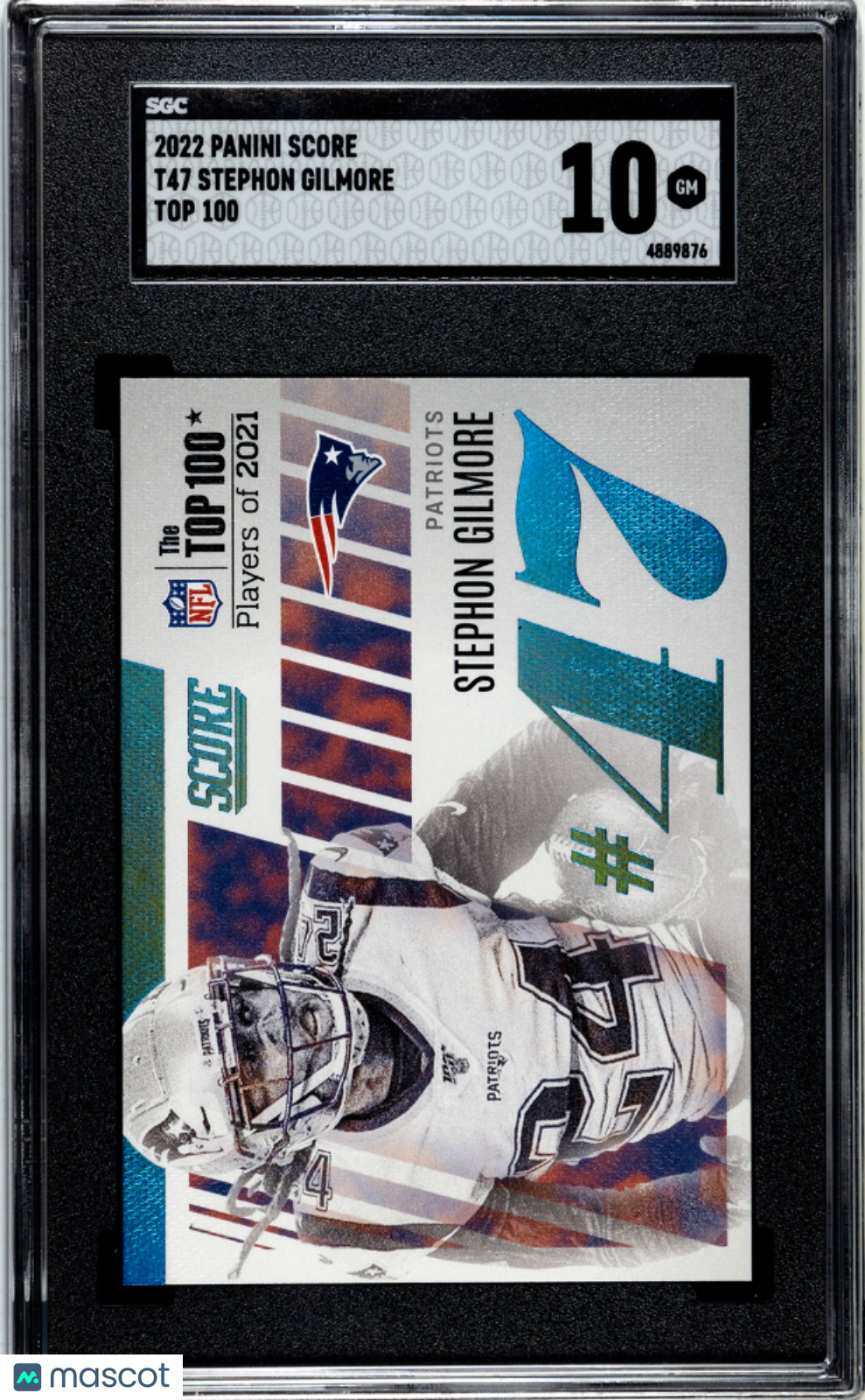 2022 Panini Score Stephon Gilmore #T47 Top 100 Football SGC 10