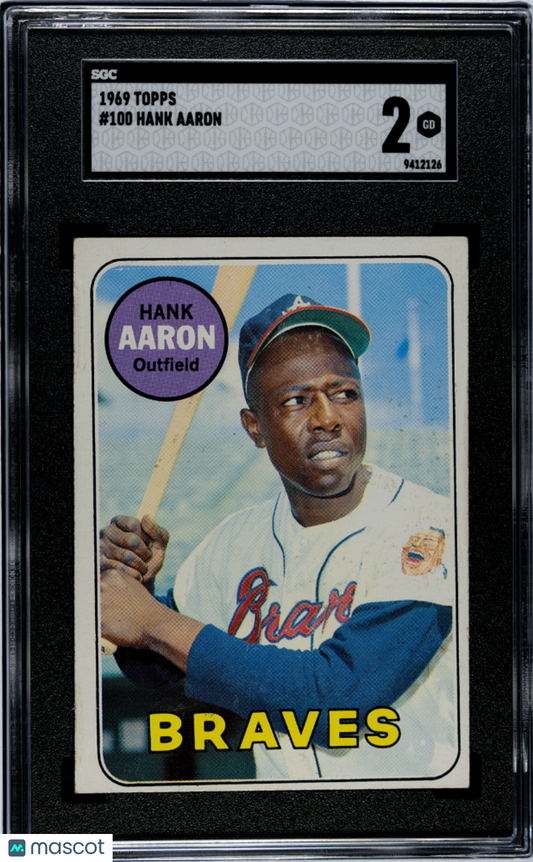 1969 Topps Hank Aaron #100 Baseball SGC 2