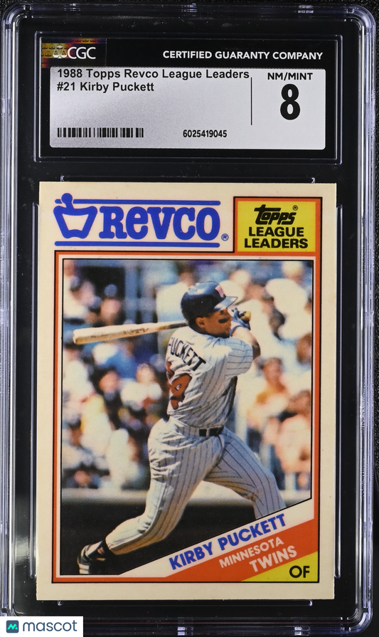 1988 Topps Revco League Leaders Kirby Puckett #21 Baseball CGC 8