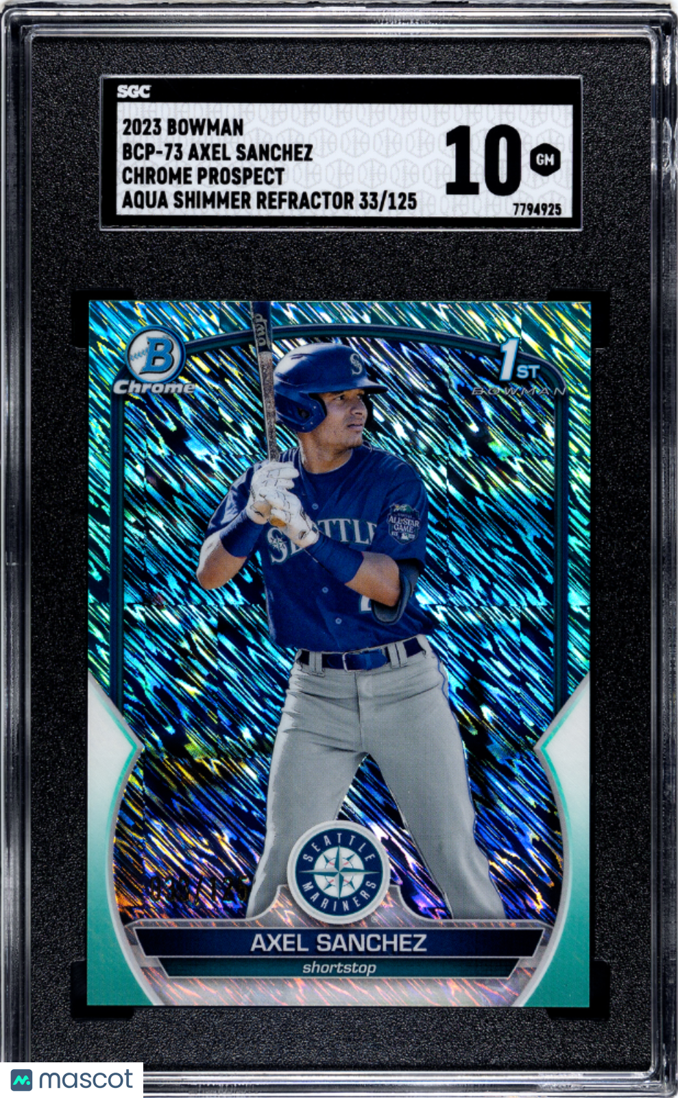 2023 Bowman Axel Sanchez #BCP-73 CHR. Pros. Aqua Shim. Refractor 33/125 SGC 10