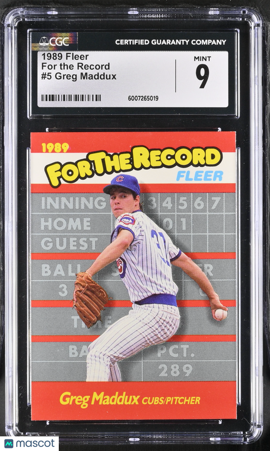 1989 Fleer Greg Maddux #5 For the Record Baseball CGC 9