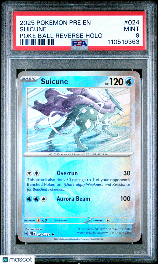 Suicune #024 Poke Ball Reverse Holo PSA 9 2025 Pokemon Prismatic Evolutions