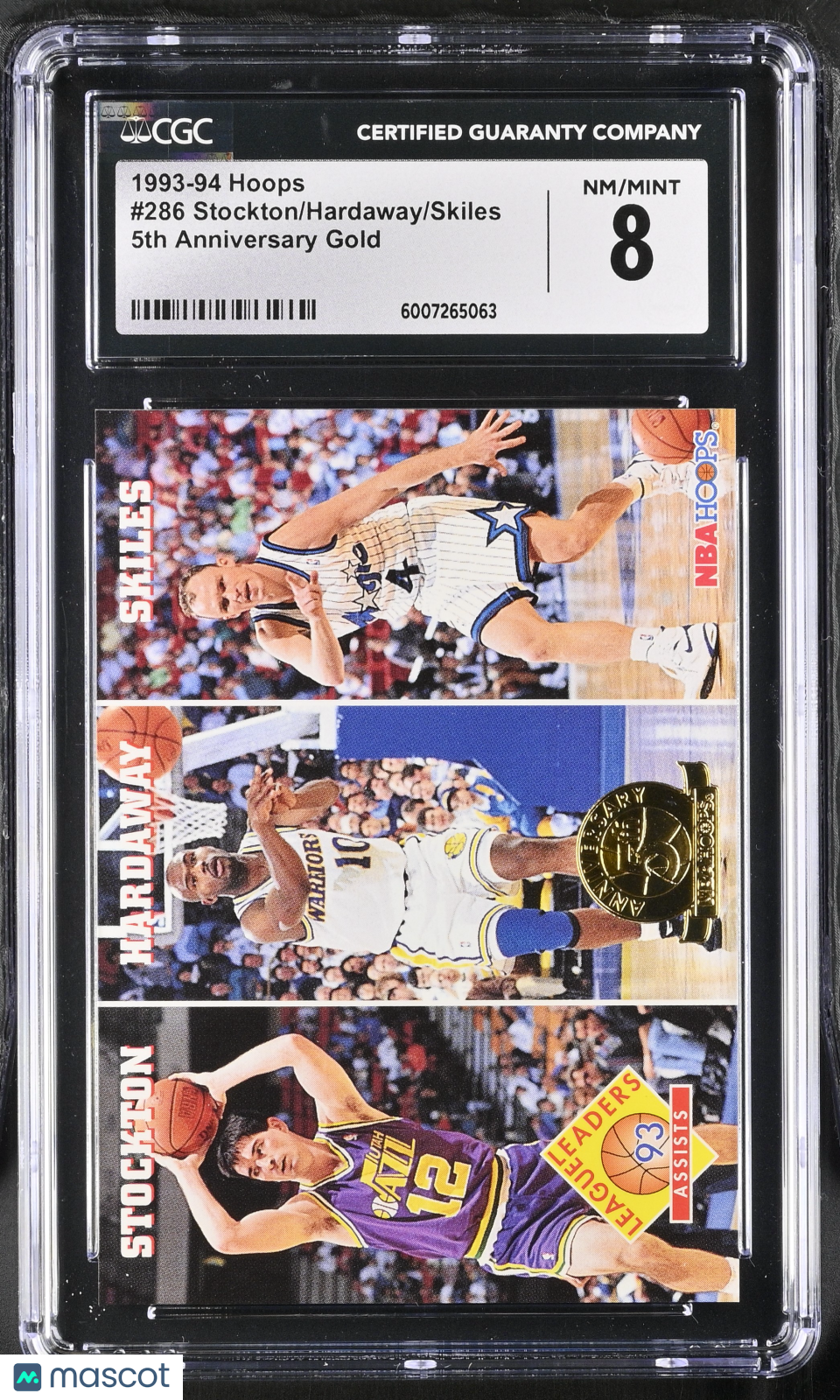 1993-94 Hoops Stockton/Hardaway/Skiles #286 5th Anniversary Gold CGC 8