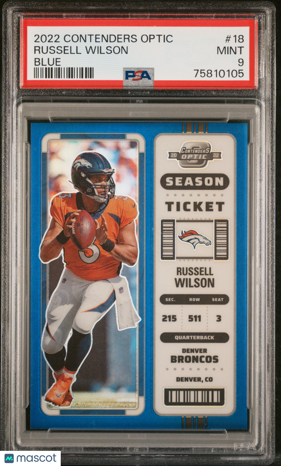 2022 Panini Contenders Optic Russell Wilson #18 Blue Football PSA 9