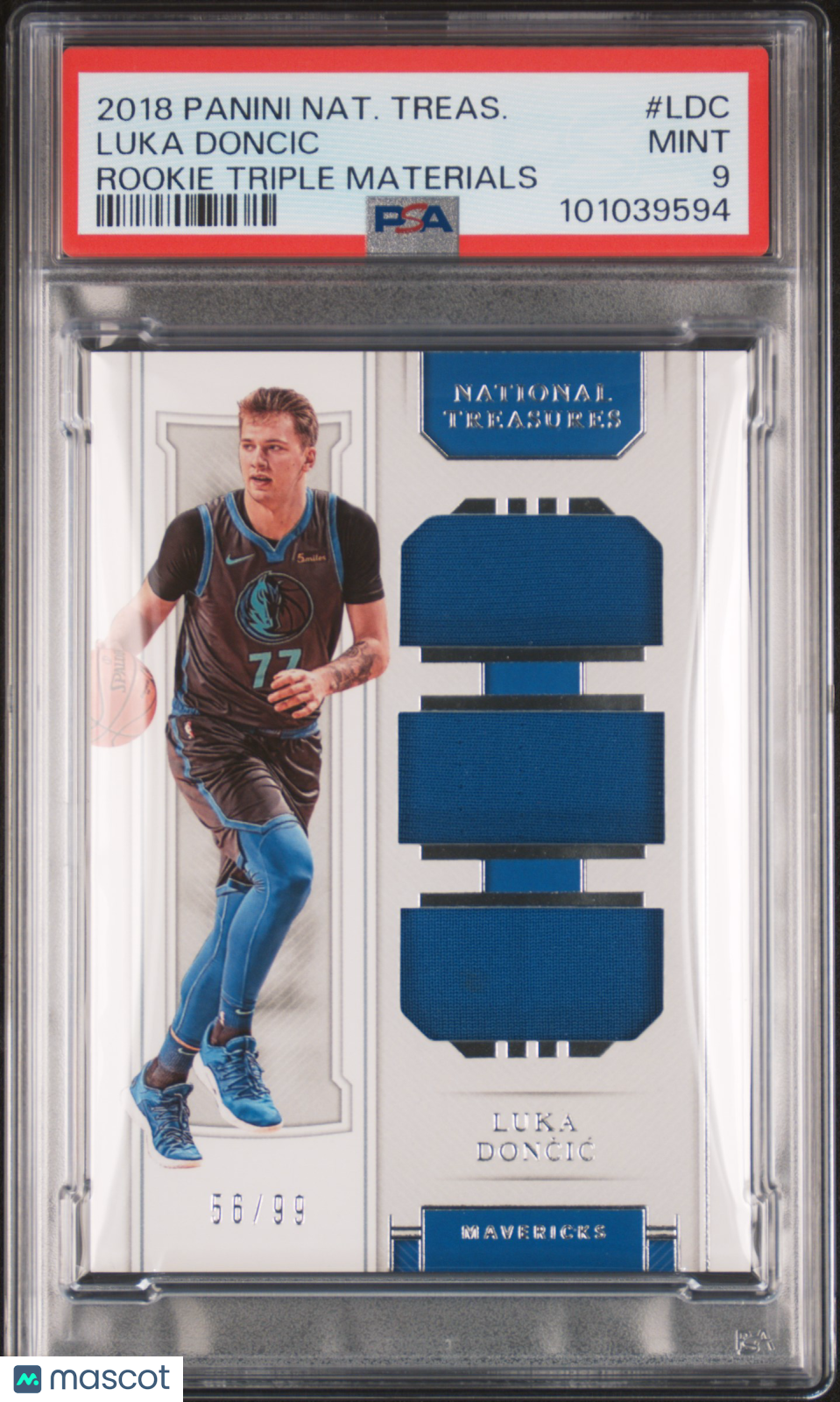 2018 Panini National Treasures Rookie Triple Materials Luka Doncic 56/99 PSA 9