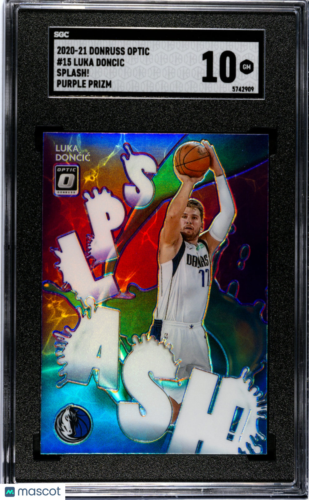 2020-21 Donruss Optic Luka Doncic #15 Splash! Purple Prizm Basketball SGC 10