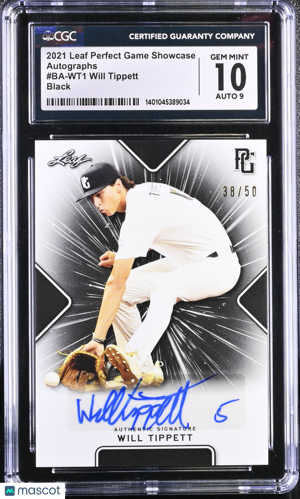 2021 Perfect Game Showcase Will Tippett #BA-WT1 Black Auto 38/50 CGC 10