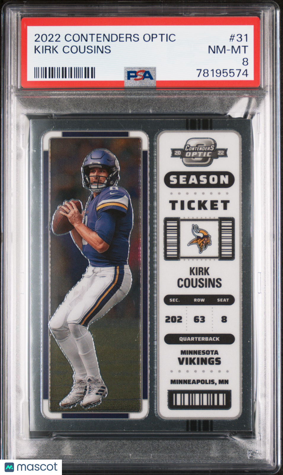 2022 Panini Contenders Optic Kirk Cousins #31 Football PSA 8