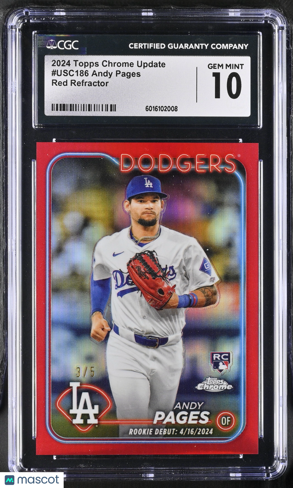 2024 Topps Chrome Update Andy Pages #USC186 Red Refractor 3/5 Baseball CGC 10