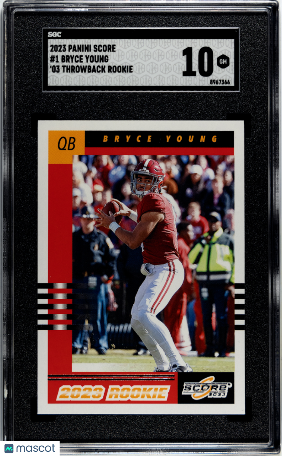 2023 Panini Score Bryce Young #1 '03 Throwback Rookie Football SGC 10