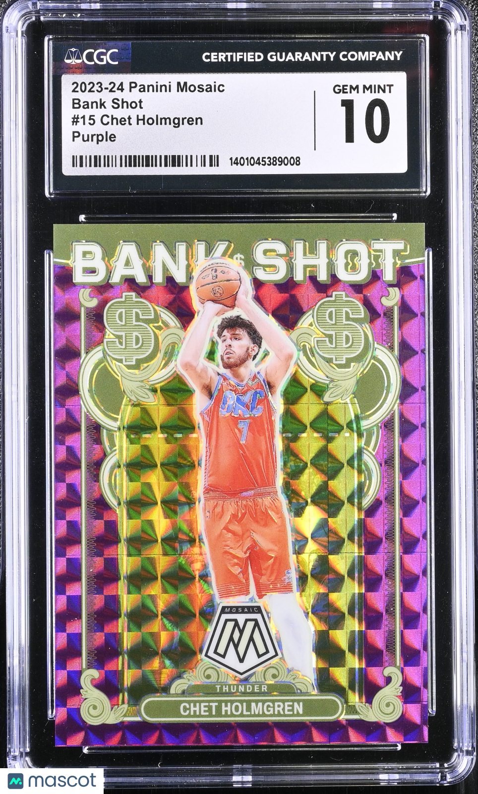 2023 Mosaic Chet Holmgren #15 Purple Bank Shot 62/99 Basketball CGC 10