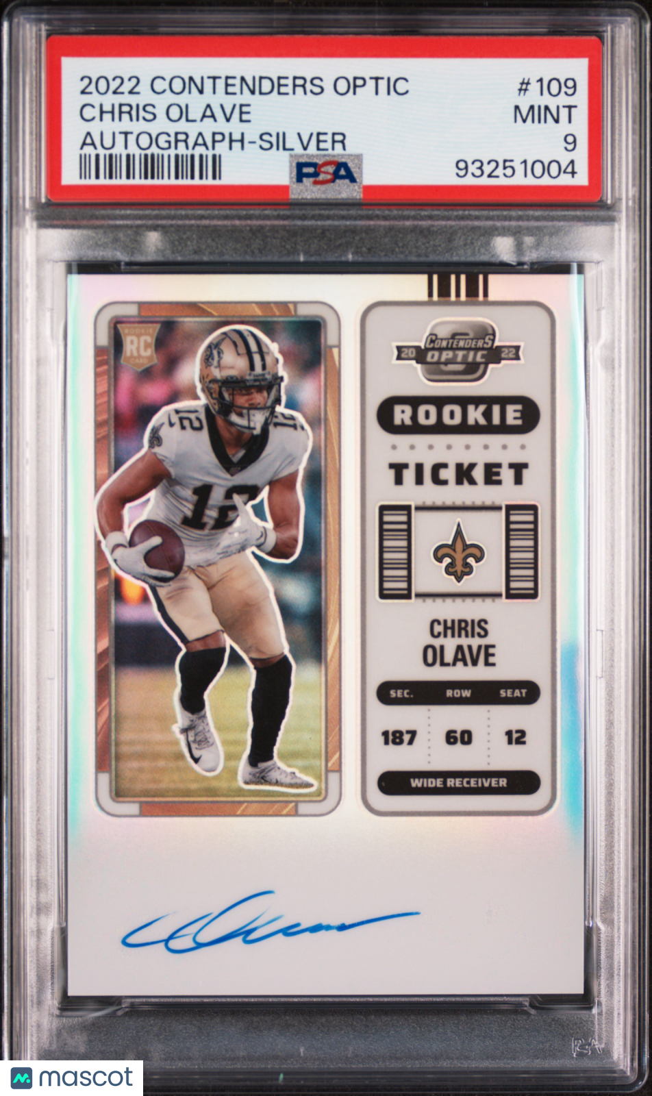 2022 Panini Contenders Optic Chris Olave #109 Autograph Silver Football PSA 9