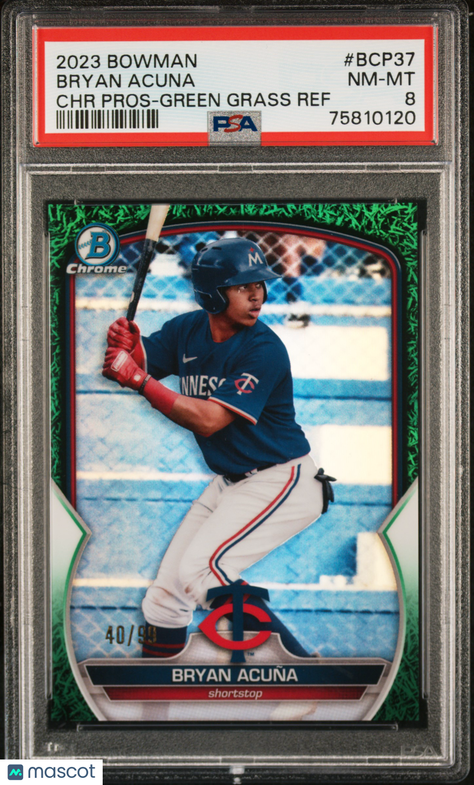 2023 Bowman Chrome Prospects Bryan Acuna #BCP37 CHR Pros Green Grass Ref psa 8