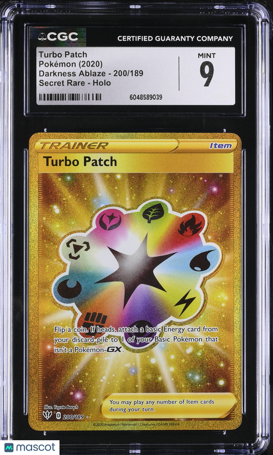 Turbo Patch #200/189 English Secret Rare CGC 9 2020 Pokemon Darkness Ablaze
