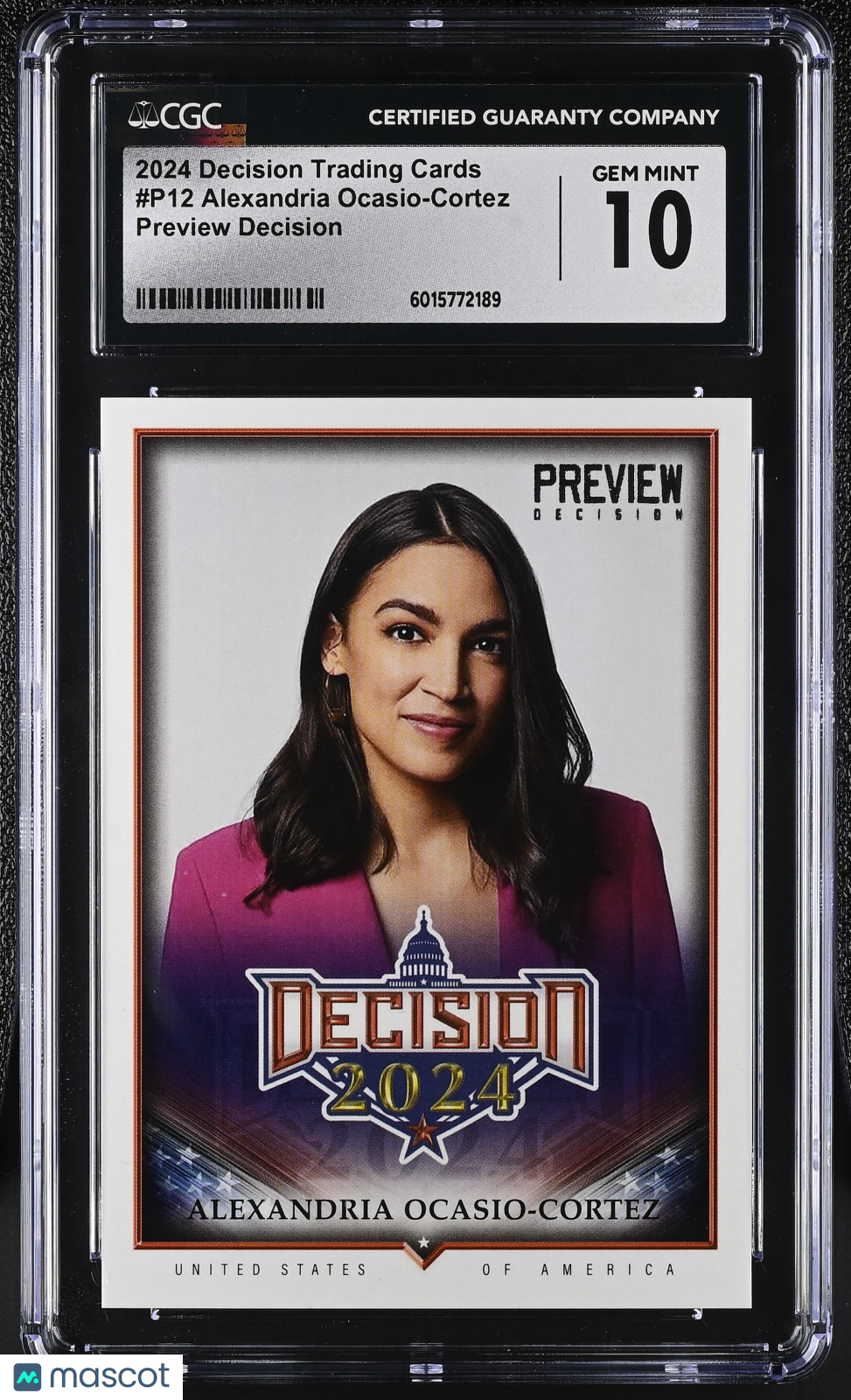 2024 Decision Cards Alexandria Ocasio-Cortez #P12 Preview Decision CGC 10