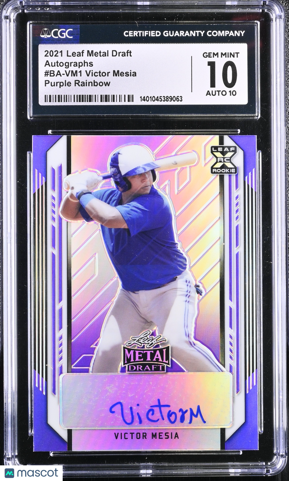 2021 Metal Draft Victor Mesia #BA-VM1 Purple Rainbow 21/25 Baseball CGC 10