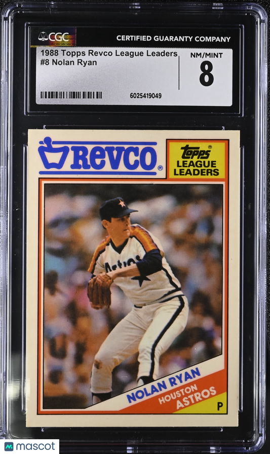 1988 Topps Revco League Leaders Nolan Ryan #8 Baseball CGC 8