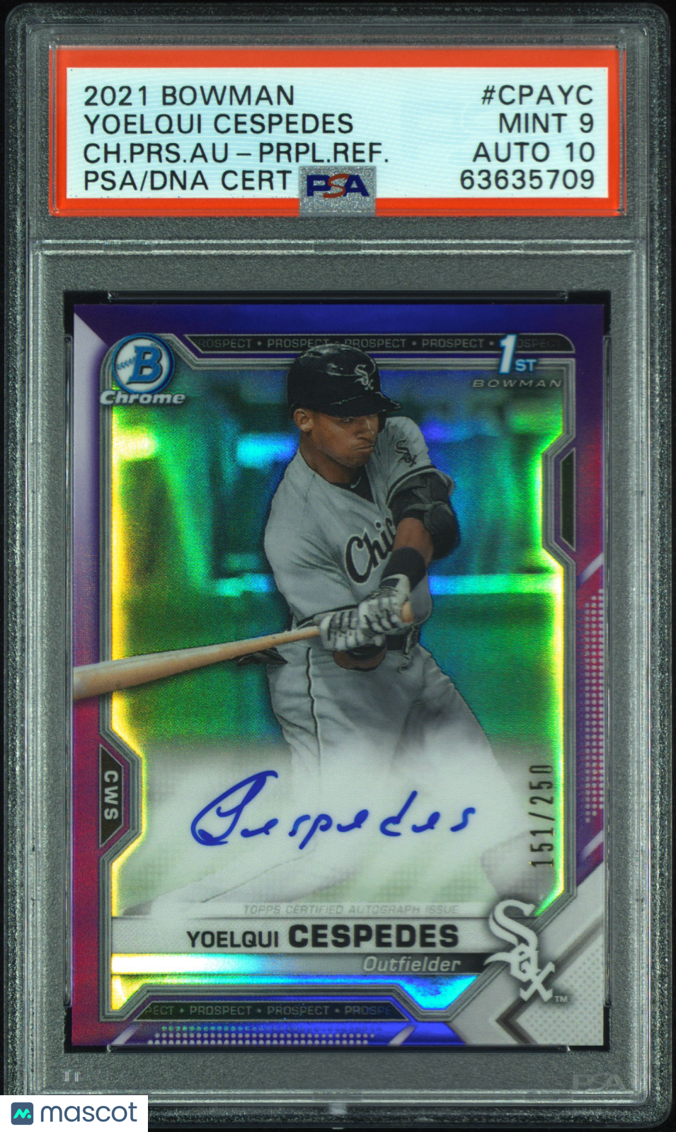 2021 Bowman Chrome Prospect Auto Yoelqui Cespedes #CPAYC Prpl. Ref 151/250